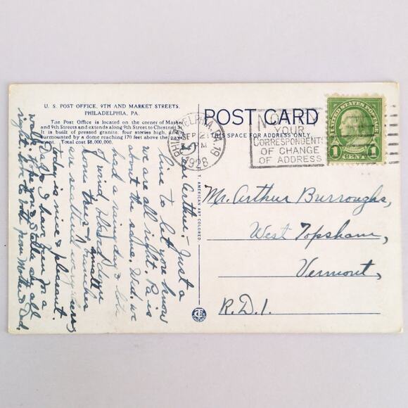 Vintage 1928 Postcard US Post Office Philadelphia PA 9th & Market St Building - Picture 2 of 2